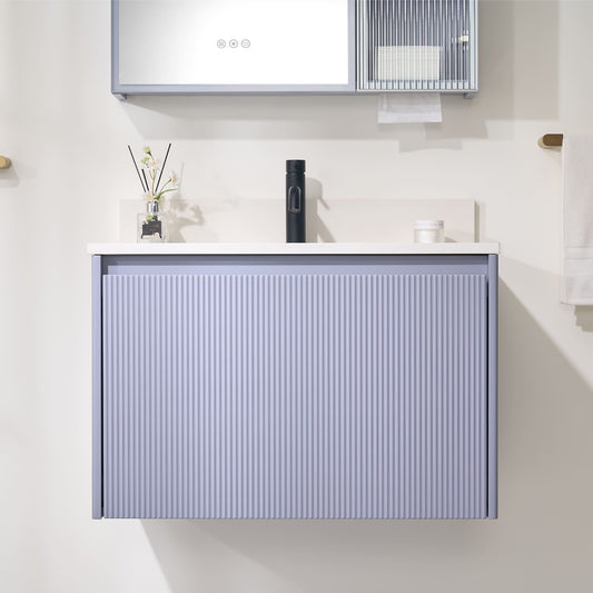 WELLFOR FLORA Floating Solid Wood Bathroom Vanity 30-in Lavender Undermount Single Sink Floating Bathroom Vanity with Carrera White Quartz Top