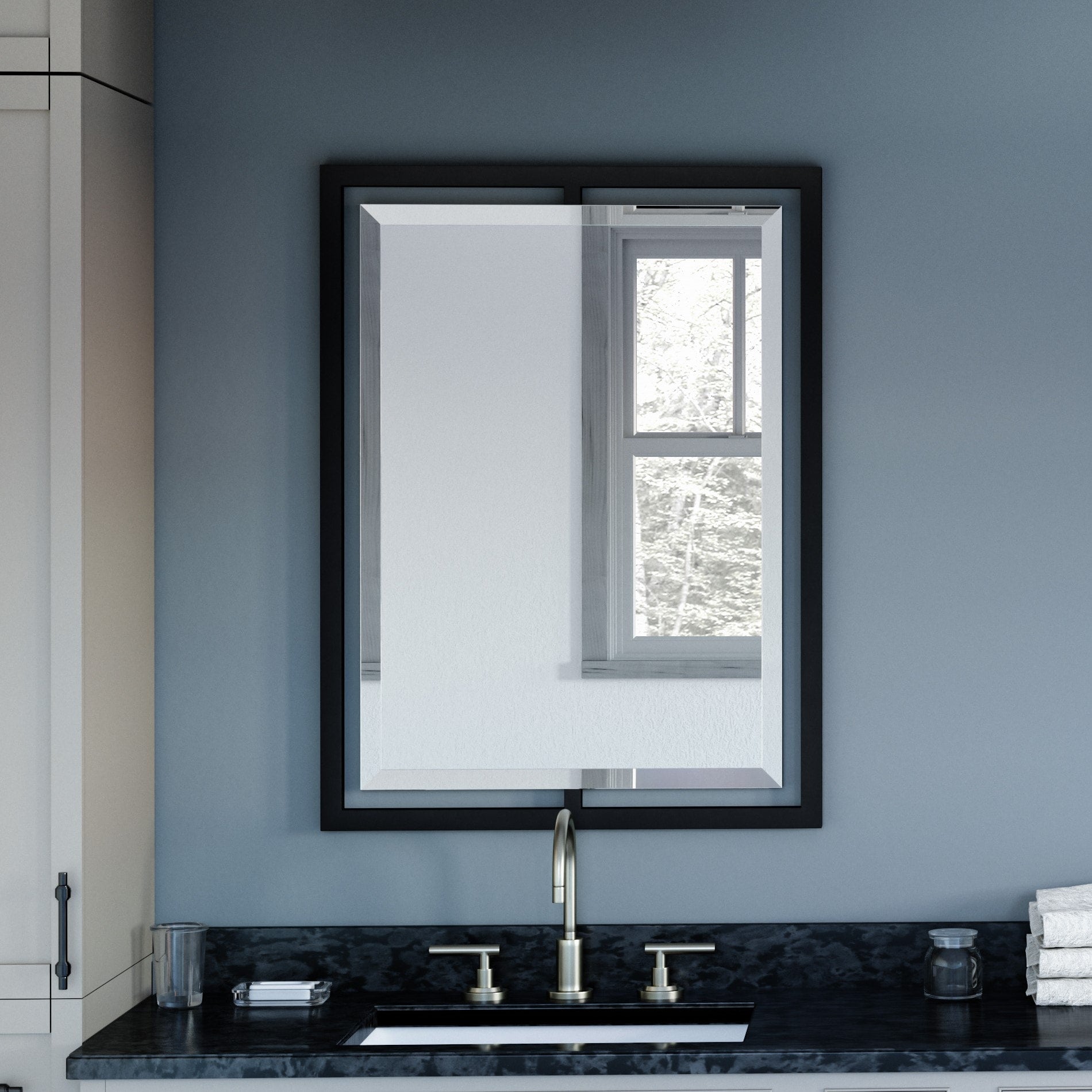 Quoizel Marcos 24.0-in W x 32.0-in H Rectangle Matte Black Framed Wall Mirror