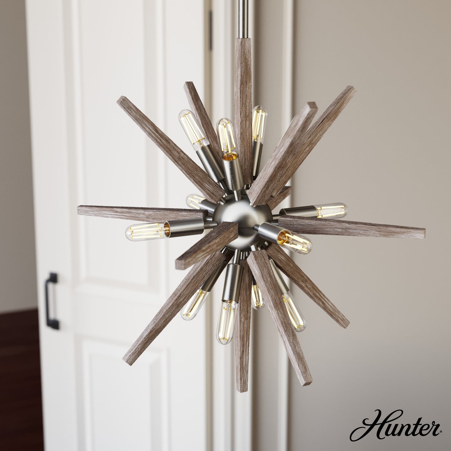 Hunter Jupiter Star 12 -Light Brushed Nickel Mid-century Sputnik Medium Indoor Hanging Kitchen Island Light