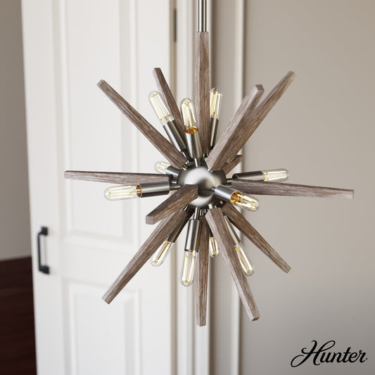 Hunter Jupiter Star 12 -Light Brushed Nickel Mid-century Sputnik Medium Indoor Hanging Kitchen Island Light