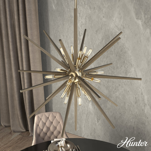 Hunter Jupiter Star 18 -Light Alturas Gold Mid-century Sputnik Large Hanging Kitchen island light 5281696