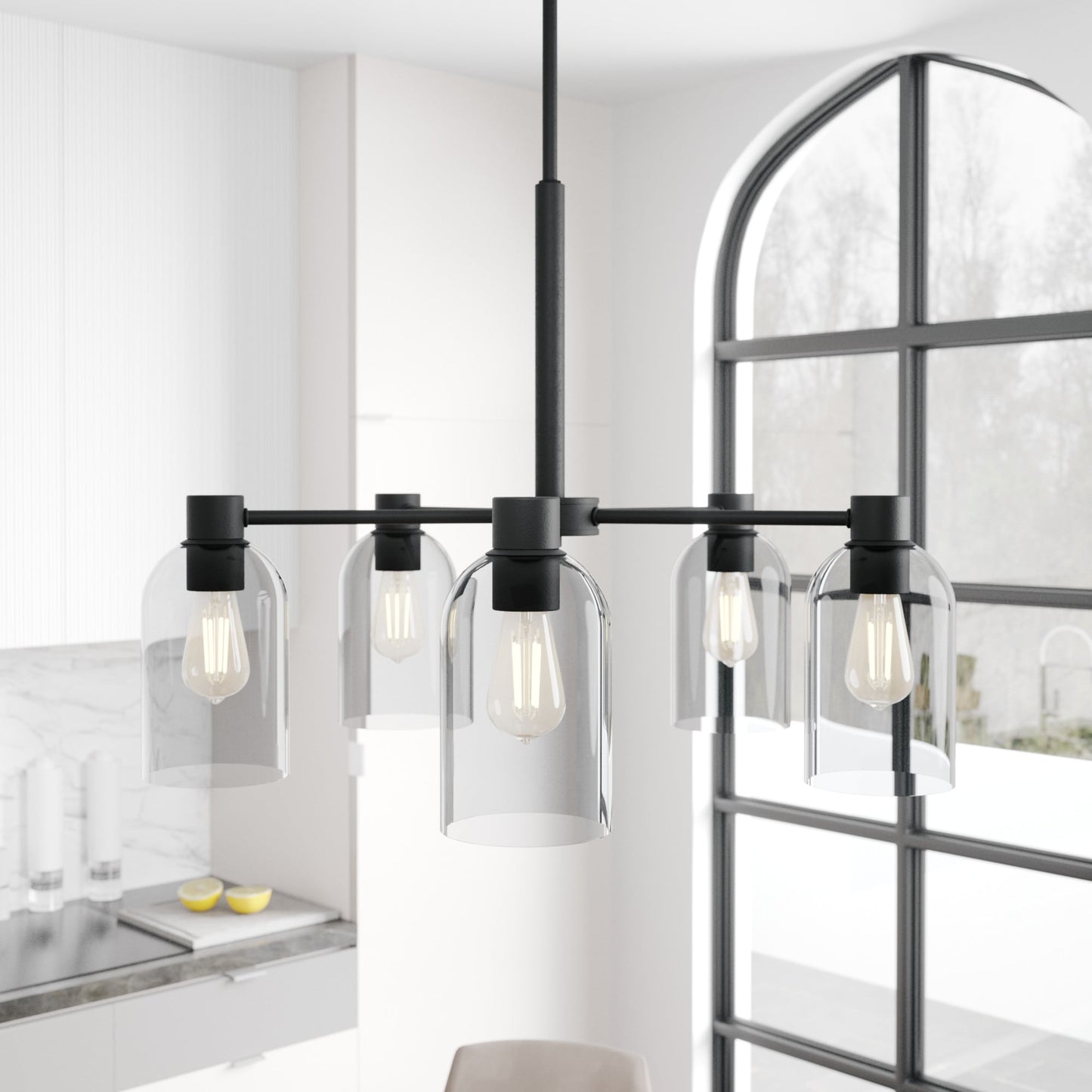 Hunter Lochemeade 5 -Light Matte Black Indoor Tinted glass Glass Metal Chandelier