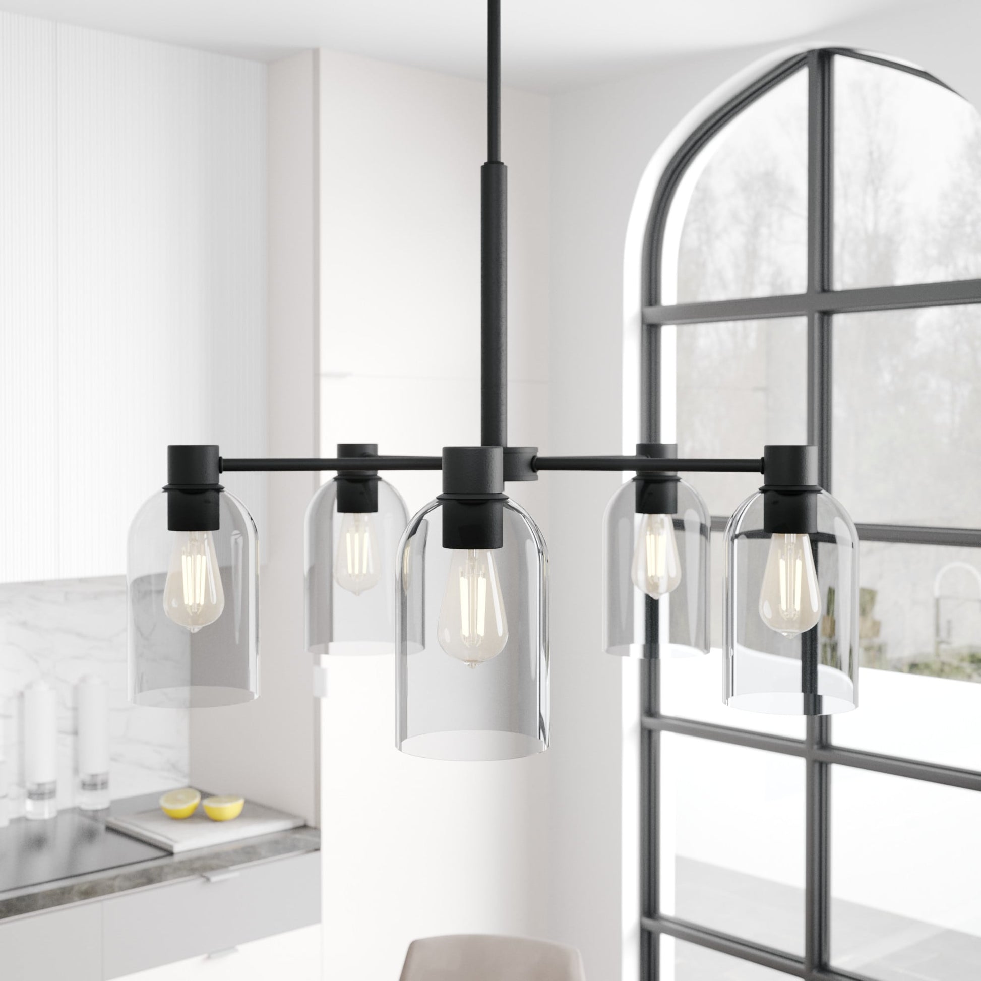Hunter Lochemeade 5 -Light Matte Black Indoor Tinted glass Glass Metal Chandelier