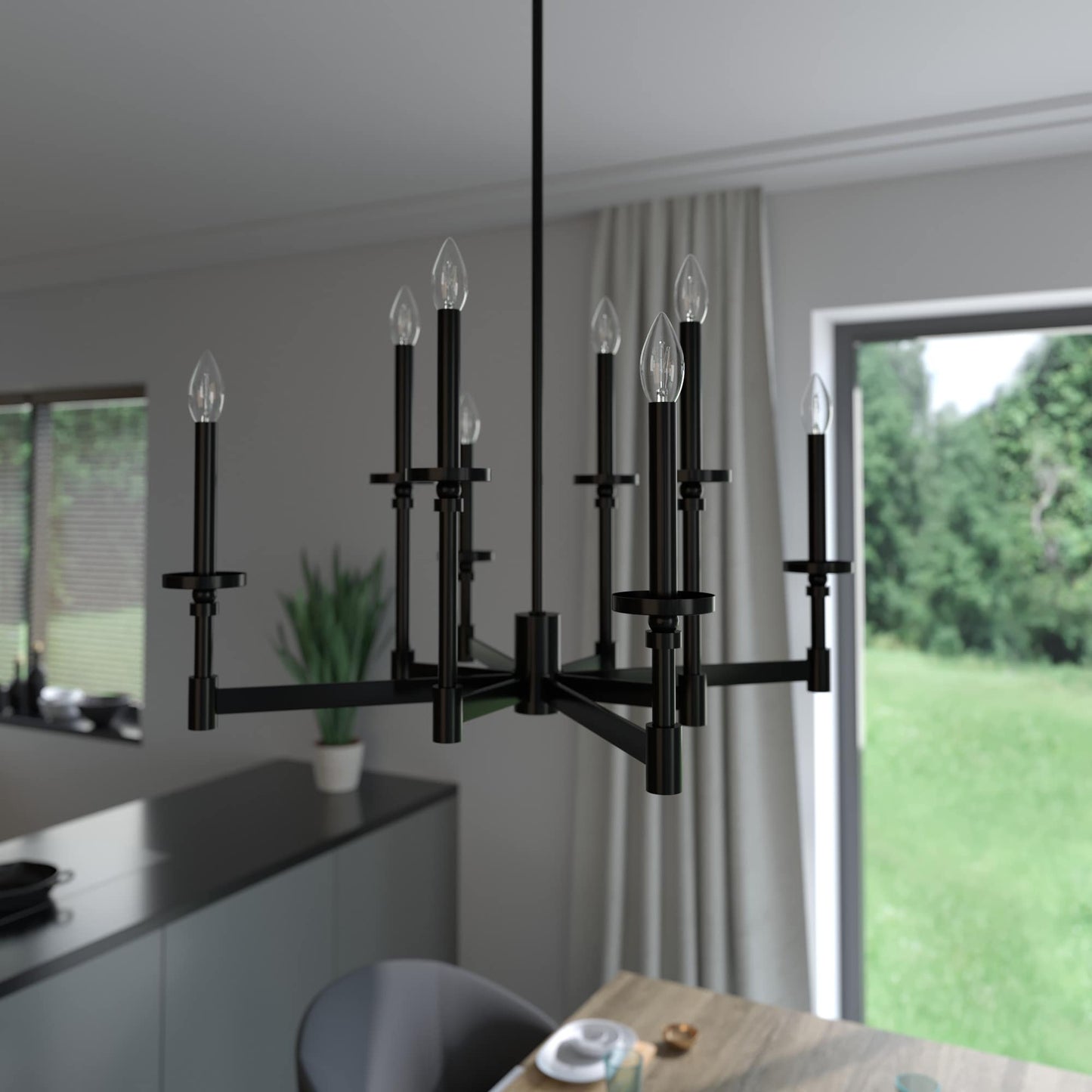 Hunter Briargrove 8 -Light Matte Black Metal Chandelier