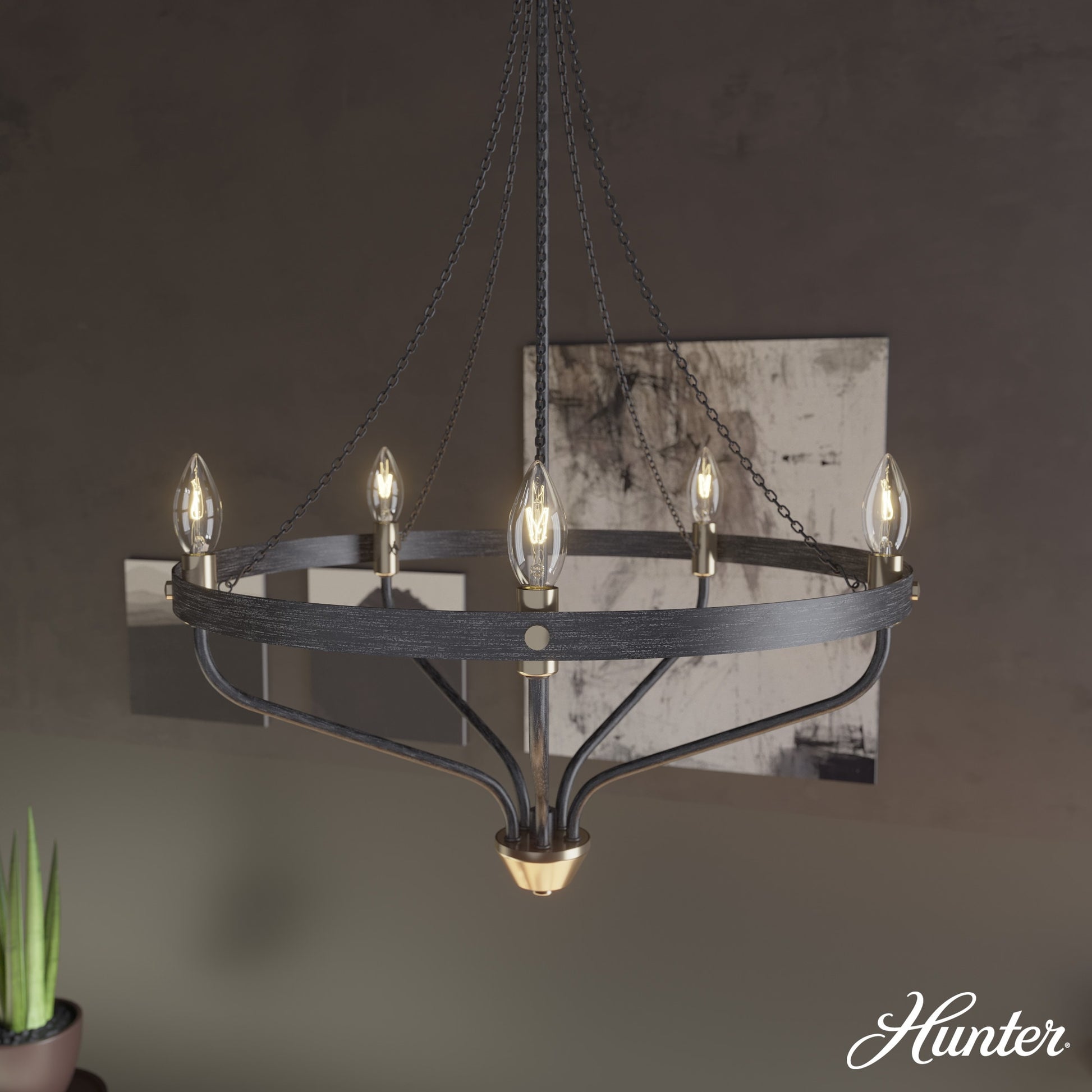 Hunter Merlin 5 -Light Satin Brown Metal Chandelier