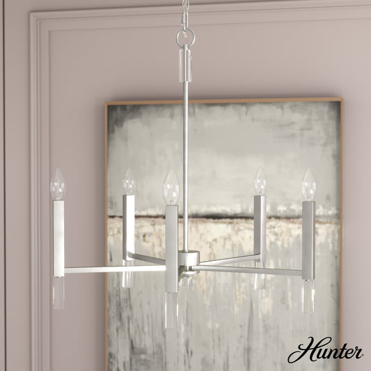 Hunter Sunjai 5 -Light Brushed Nickel Indoor Bare bulb Metal Chandelier