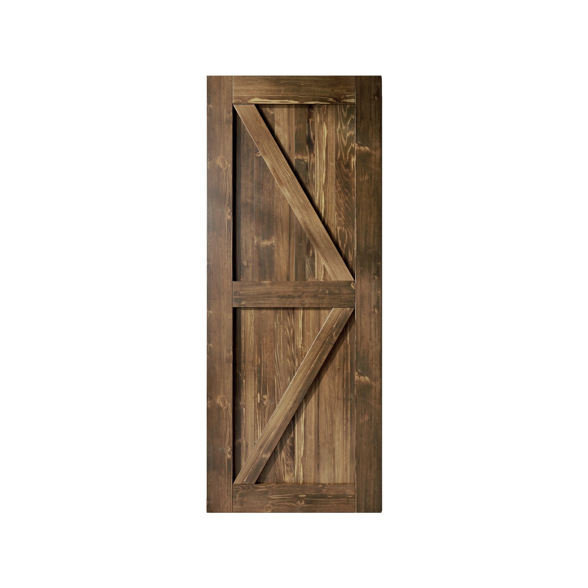 HOMACER 36-in x 84-in Walnut K-frame Pine Wood Solid core Single Barn Door (Hardware Not Included)