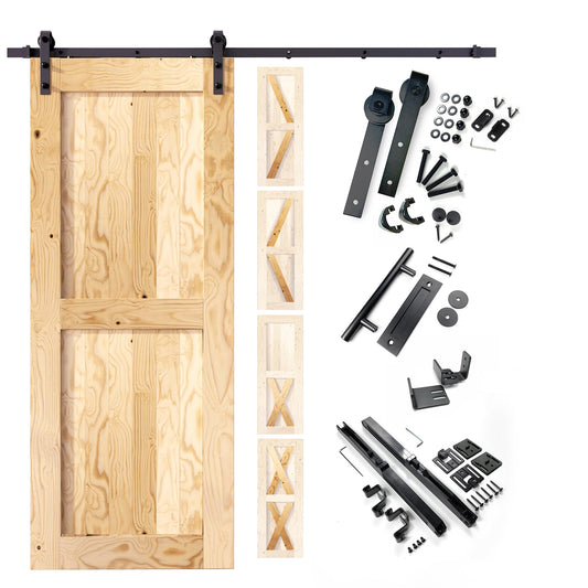 HOMACER 38-in x 80-in Unfinished Unfinished Pine Wood Solid core Single Barn Door (Hardware Included)