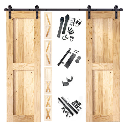 HOMACER 24-in x 84-in Unfinished Unfinished Pine Wood Solid core Double Barn Door (Hardware Included)