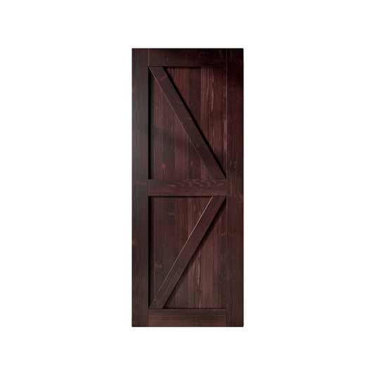 HOMACER 30-in x 96-in Red Mahogany K-frame Pine Wood Solid core Single Barn Door (Hardware Not Included)