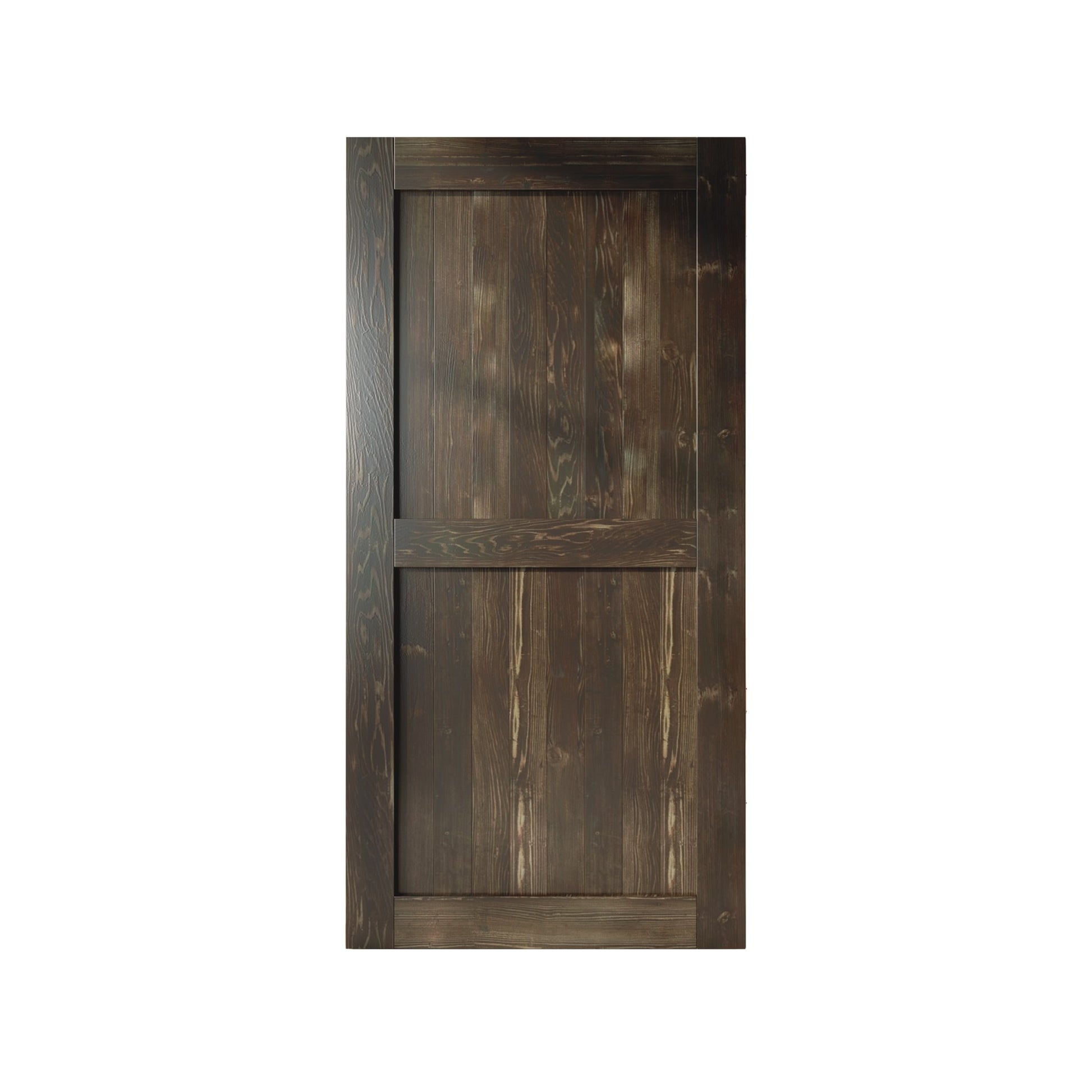 HOMACER 42-in x 84-in Ebony Prefinished Mid-Bar Pine Wood Solid core Single Barn Door (Hardware Not Included)