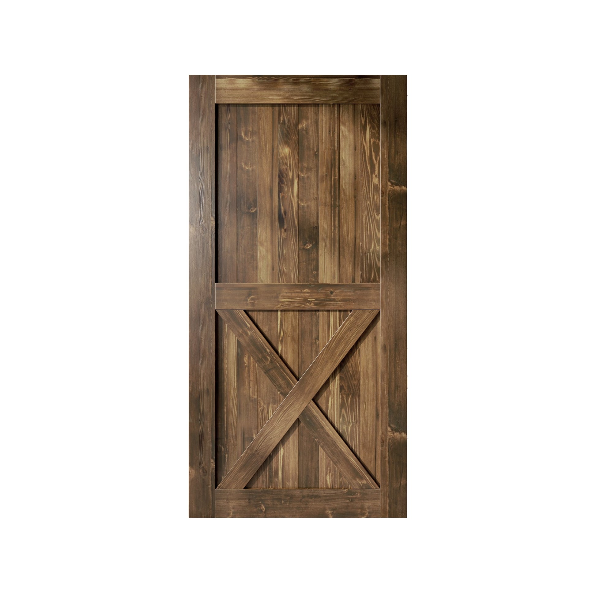HOMACER 44-in x 84-in Walnut X-frame Pine Wood Solid core Single Barn Door (Hardware Not Included)