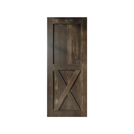 HOMACER 36-in x 84-in Ebony X-frame Pine Wood Solid core Single Barn Door (Hardware Not Included)