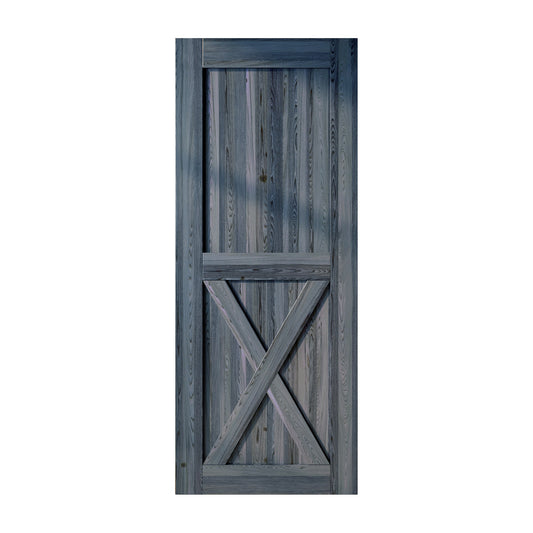 HOMACER 30-in x 96-in Navy X-frame Pine Wood Solid core Single Barn Door (Hardware Not Included)