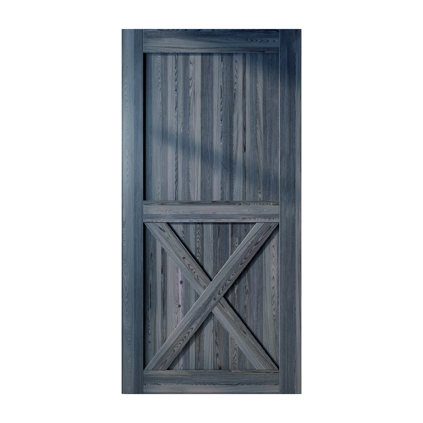 HOMACER 54-in x 84-in Navy Prefinished X-frame Pine Wood Solid core Single Barn Door (Hardware Not Included)