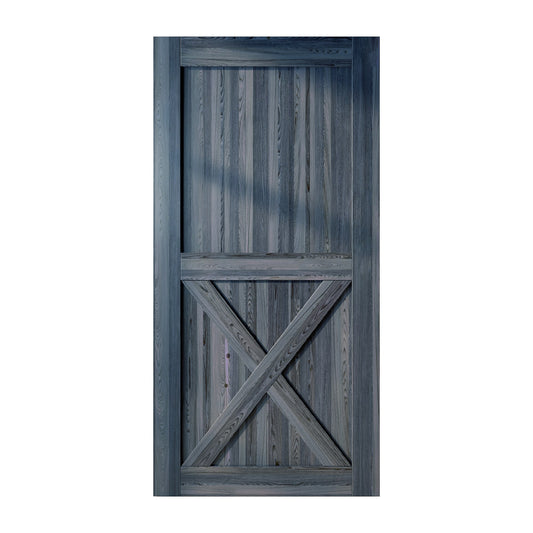 HOMACER 54-in x 84-in Navy Prefinished X-frame Pine Wood Solid core Single Barn Door (Hardware Not Included)