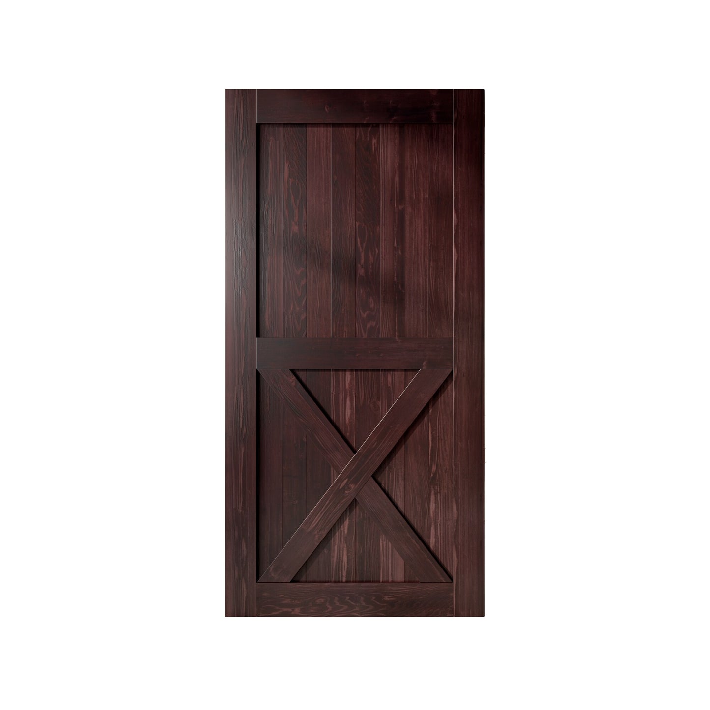HOMACER 34-in x 84-in Red Mahogany X-frame Pine Wood Solid core Single Barn Door (Hardware Not Included)