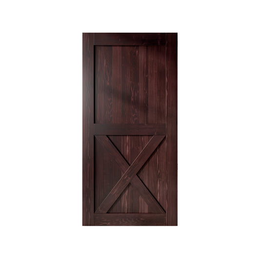 HOMACER 30-in x 96-in Red Mahogany Prefinished X-frame Pine Wood Solid core Single Barn Door (Hardware Not Included)
