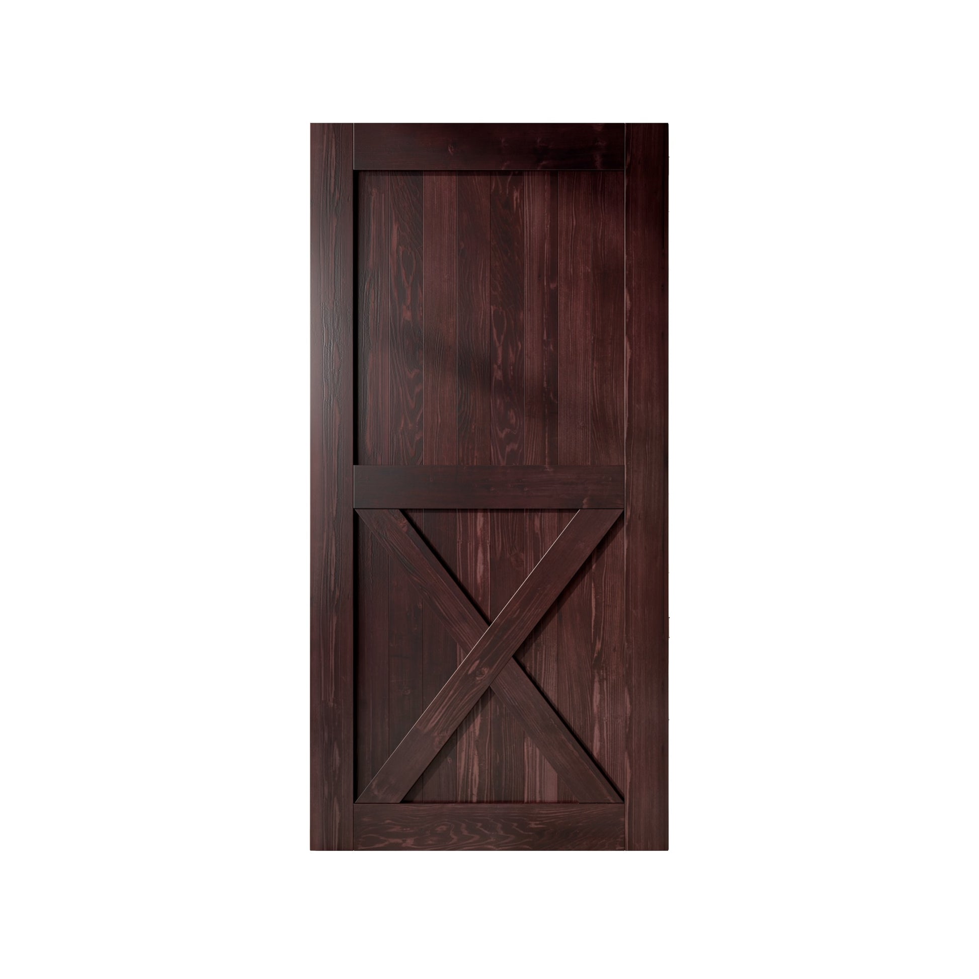 HOMACER 32-in x 84-in Red Mahogany X-frame Pine Wood Solid core Single Barn Door (Hardware Not Included)