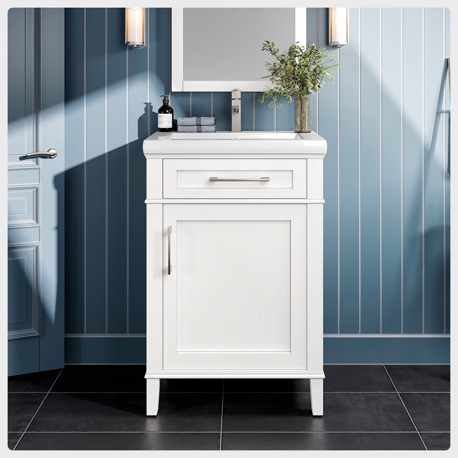 Eviva Garci 24-in white Single Sink Bathroom Vanity with White Porcelain Top