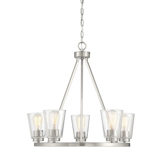 Savoy House Essentials Calhoun 5 -Light Satin Nickel Indoor Glass Metal Chandelier