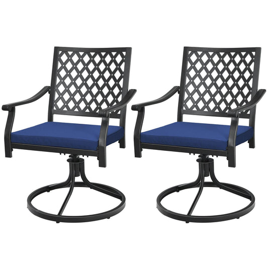 BABOOM Patio Swivel Dining Chair Set of 2 Black Steel Frame Swivel Dining Chair with Blue Cushioned Seat