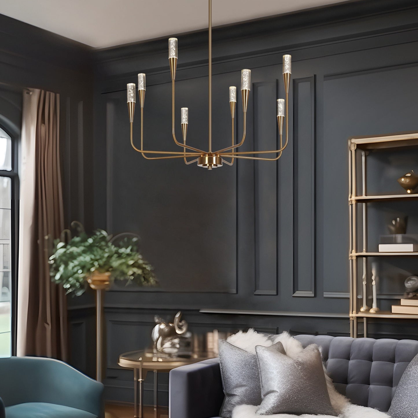 LNC Syringodium 27'' 8 -Light Polished Gold Indoor LED Bare bulb Metal Chandelier