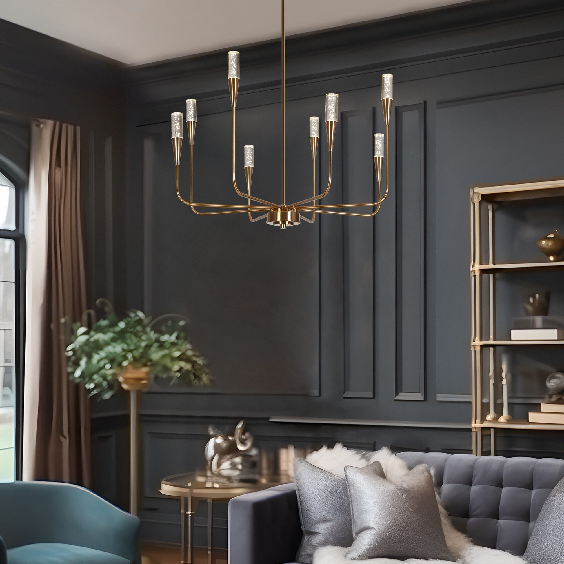 LNC Syringodium 27'' 8 -Light Polished Gold Indoor LED Bare bulb Metal Chandelier