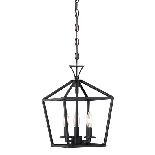 Savoy House Essentials Essentials 3 -Light Matte Black Transitional Lantern Medium Indoor Hanging Pendant Light