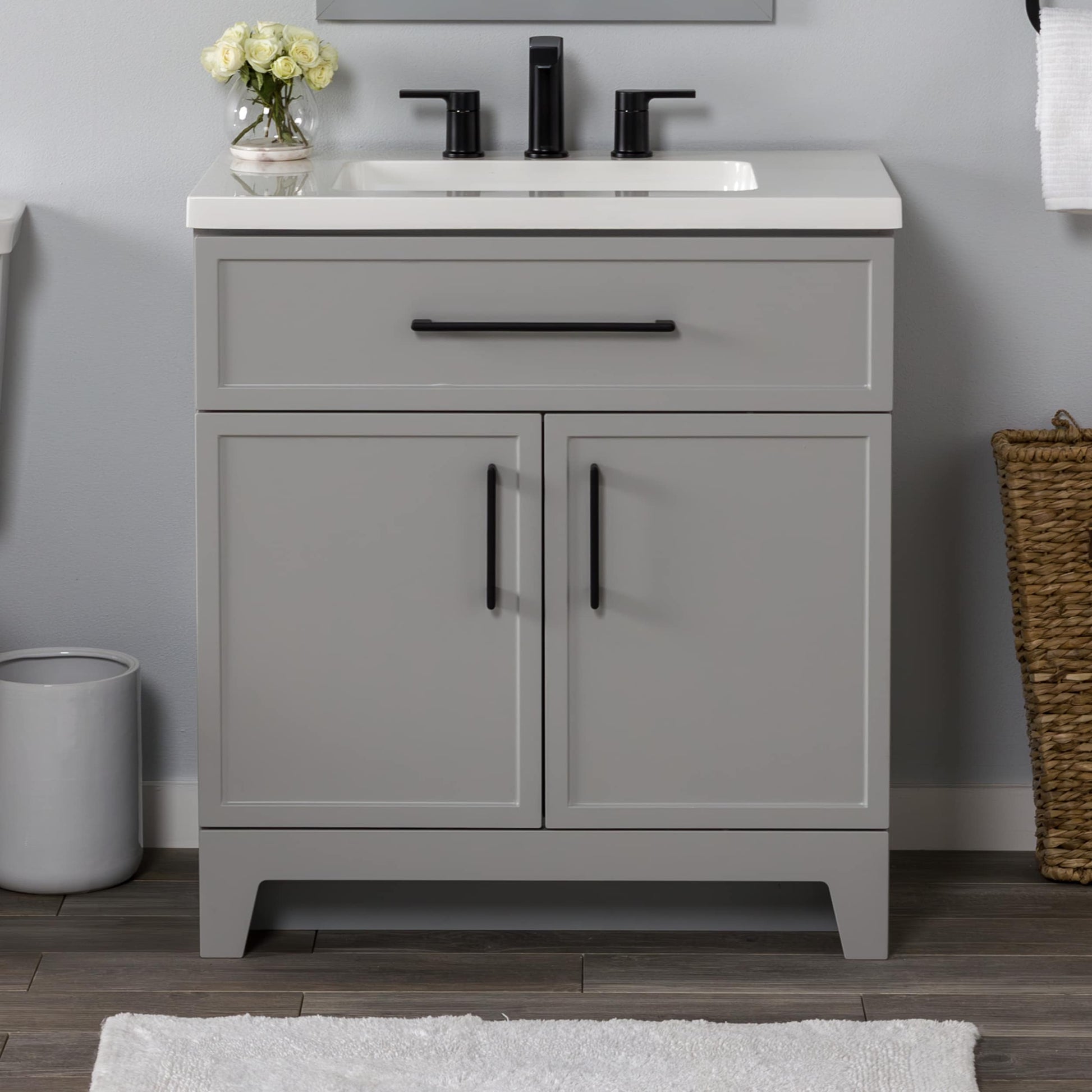 Style Selections Potter 30-in Light Gray Single Sink Bathroom Vanity with White Cultured Marble Top