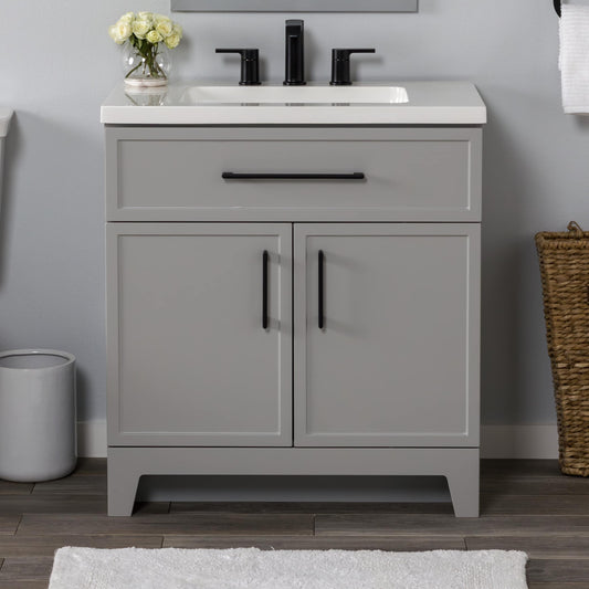 Style Selections Potter 30-in Light Gray Single Sink Bathroom Vanity with White Cultured Marble Top