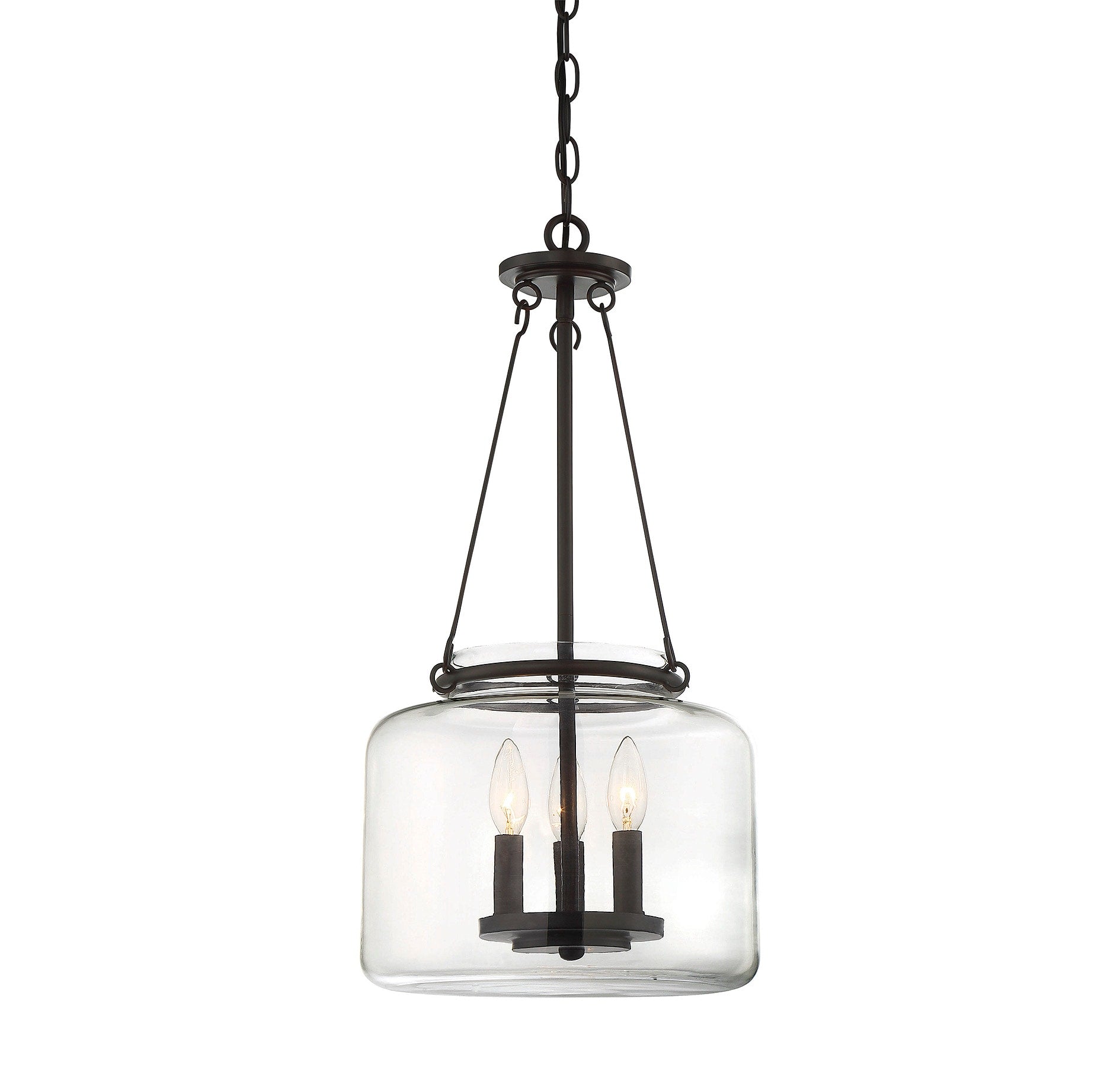Savoy House Essentials Akron 3 -Light English Bronze Transitional Clear glass Glass Geometric Medium Indoor Hanging Pendant Light