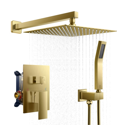 FORIOUS 12-inch Gold 12-in Waterfall Dual Head Shower Tower System with 2-way Diverter ( Ceramic Disc Valve Included )