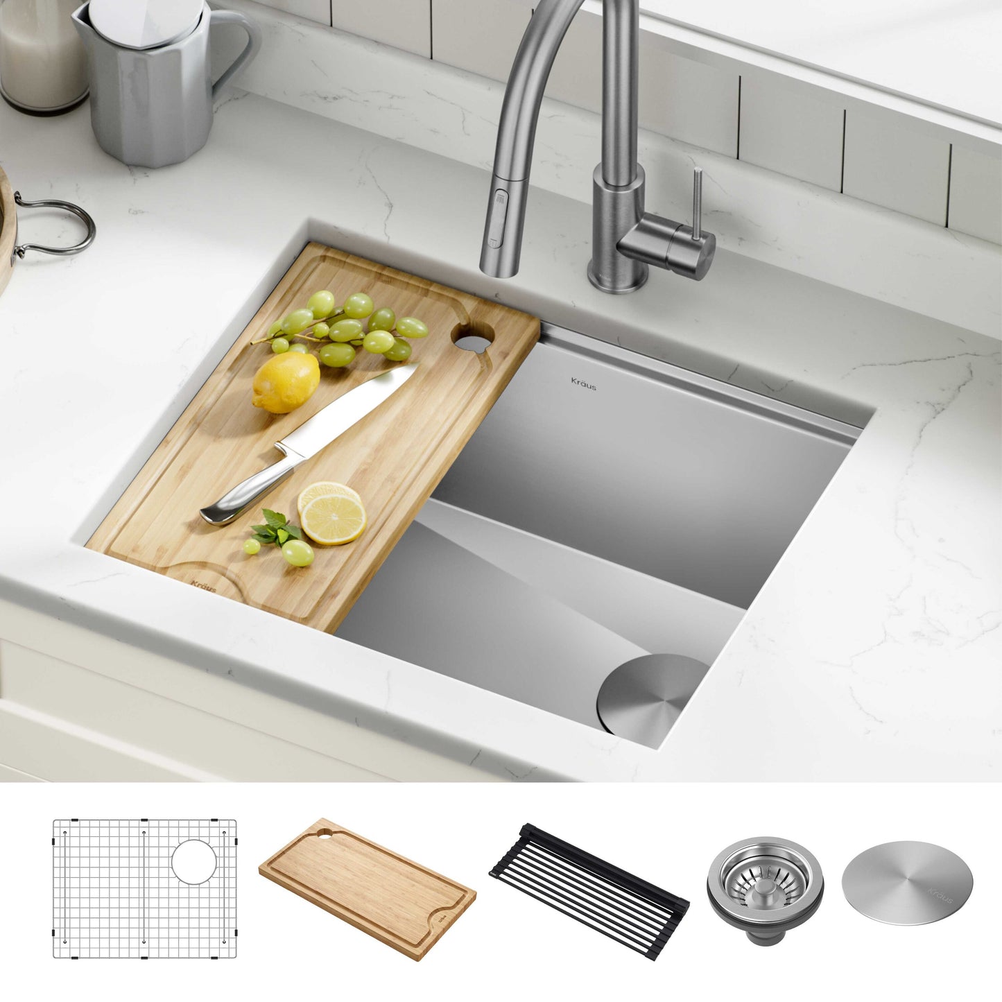 Kraus Kore Undermount 23-in x 19-in Stainless steel Single bowl 16 -Gauge Workstation Kitchen Sink