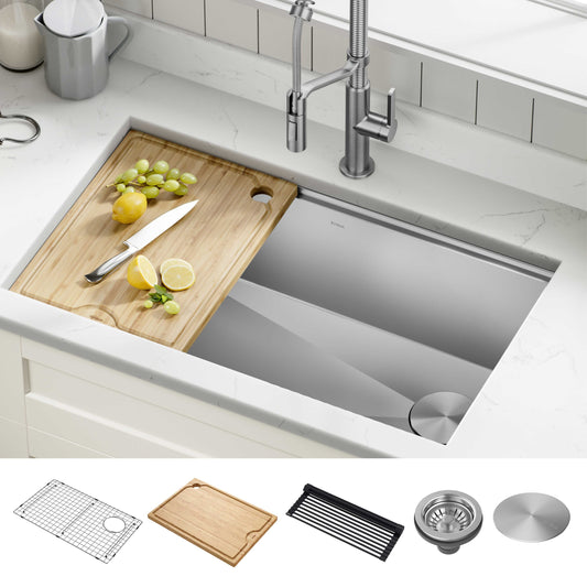 Kraus Kore Undermount 32-in x 19-in Stainless steel Single bowl 16 -Gauge Workstation Kitchen Sink