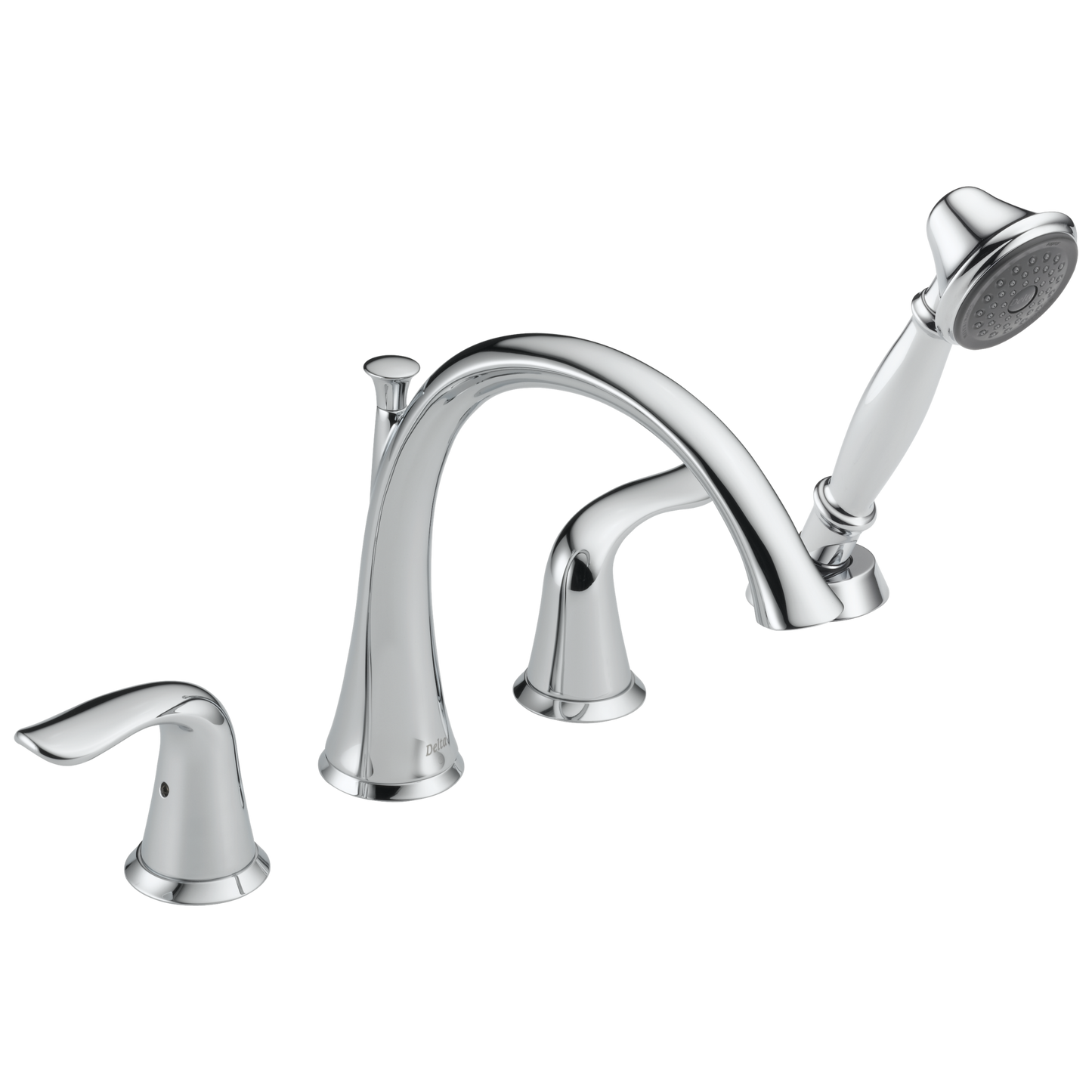 Delta Lahara Chrome 2-handle Deck-mount Roman High-arc Bathtub Faucet with Hand Shower