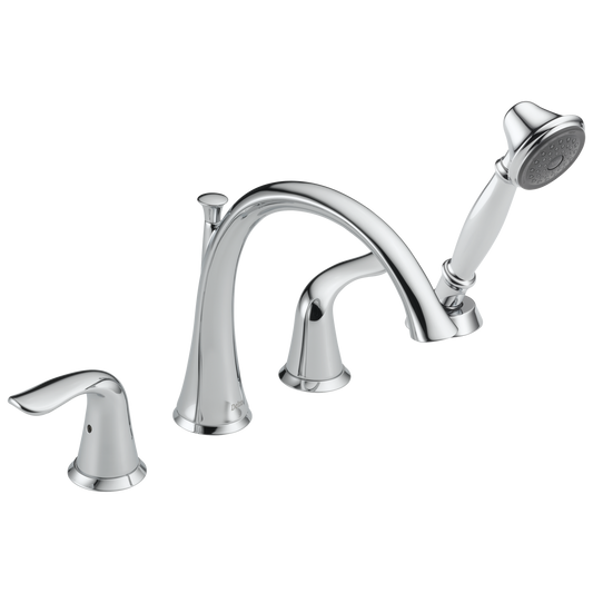 Delta Lahara Chrome 2-handle Deck-mount Roman High-arc Bathtub Faucet with Hand Shower