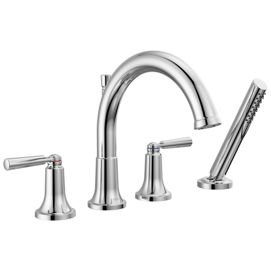 Delta Saylor Chrome 2-handle Deck-mount Roman Mid-arc Bathtub Faucet with Hand Shower
