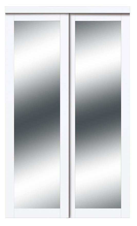 RELIABILT Harmony 72-in x 80-in Pure White 1-panel Mirrored glass Prefinished MDF Closet Sliding Door ( Hardware Included )