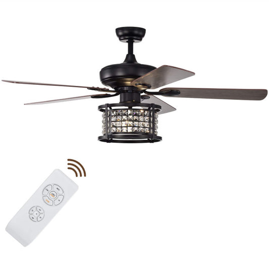 BABOOM 52-in Black with Wood Blades Integrated LED Ceiling Fan With Light and Remote Included 5 -Blade