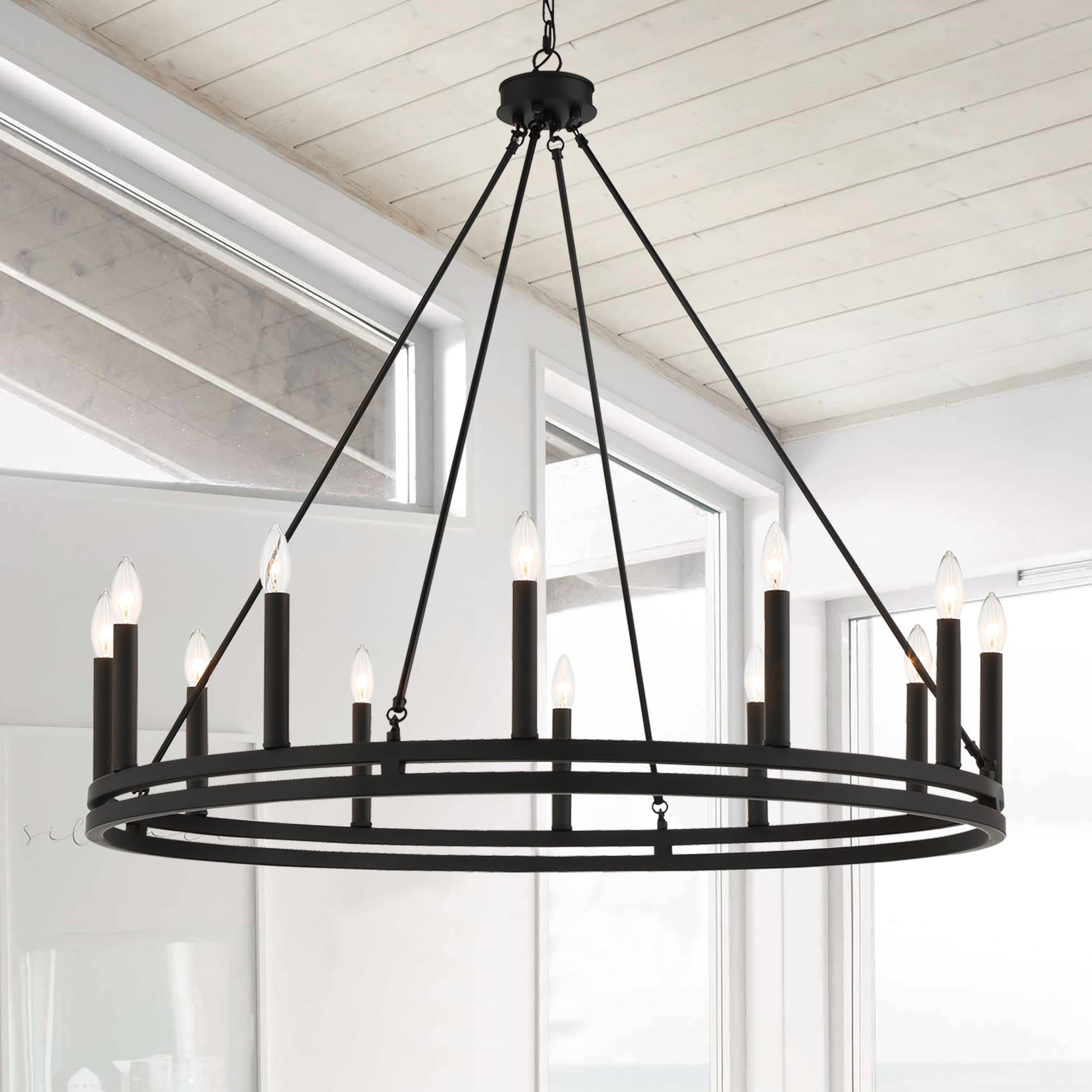 ACROMA Denver 12 -Light Matte Black Indoor Bare bulb Metal Metal Chandelier