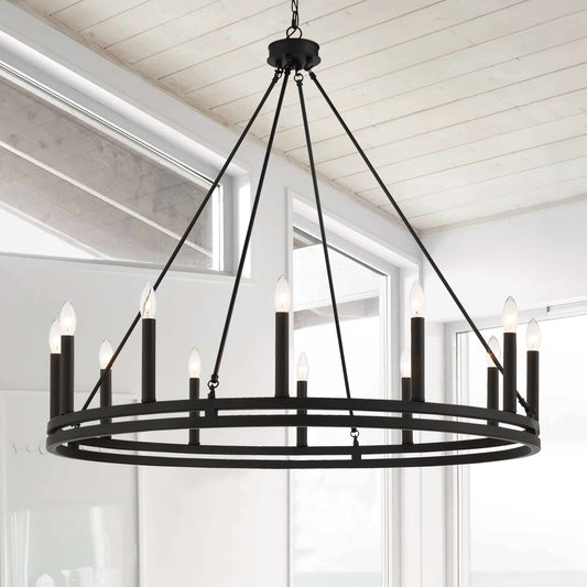 ACROMA Denver 12 -Light Matte Black Indoor Bare bulb Metal Metal Chandelier