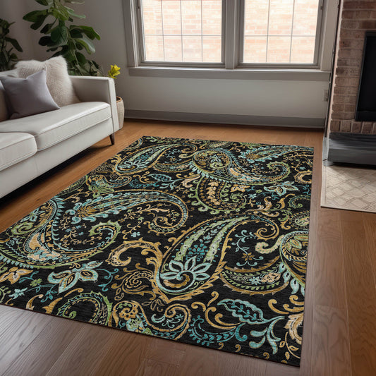Addison Rugs Chantille 9 x 12 (ft) Black Rectangular Indoor/Outdoor Paisley Farmhouse/Cottage Machine washable Area rug