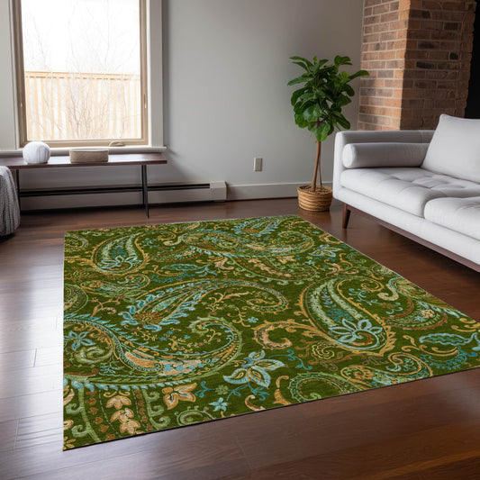 Addison Rugs Chantille 9 x 12 (ft) Green Rectangular Indoor/Outdoor Paisley Farmhouse/Cottage Machine washable Area rug