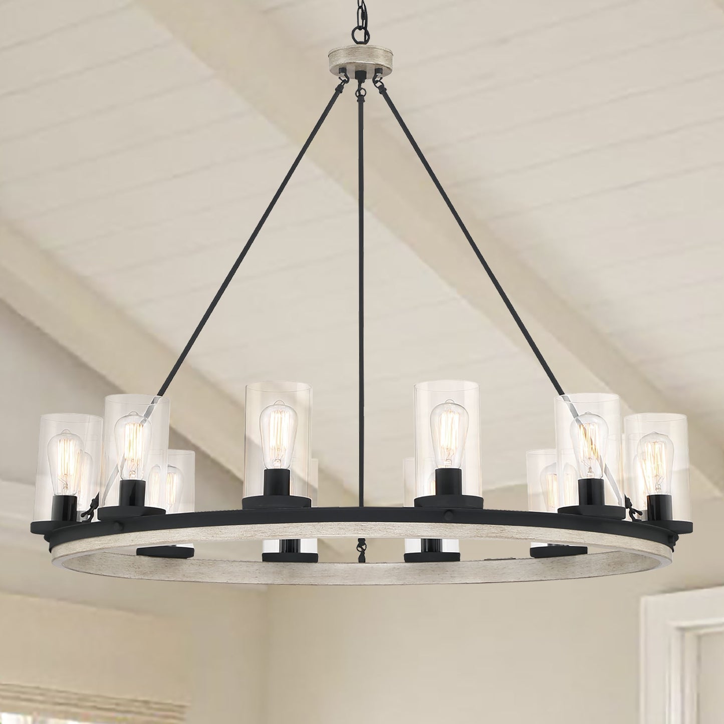 ACROMA Cristelle 12 -Light Matte Black Bare bulb Clear glass Metal Chandelier