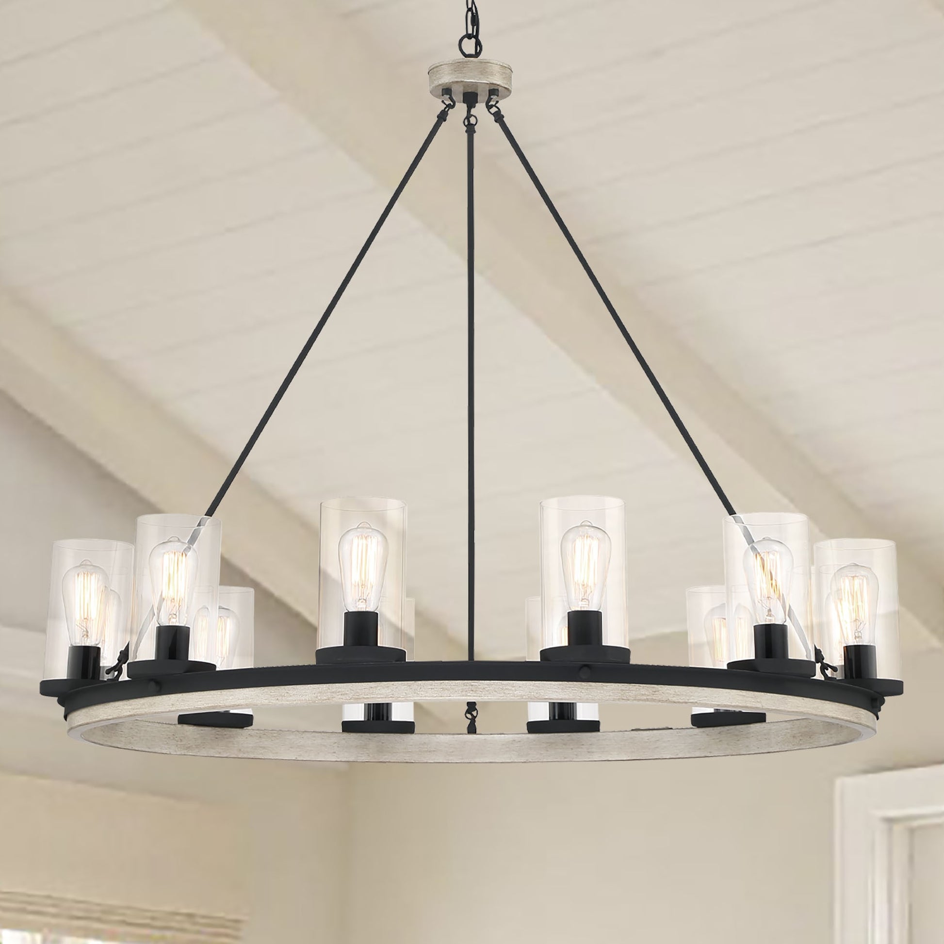 ACROMA Cristelle 12 -Light Matte Black Bare bulb Clear glass Metal Chandelier