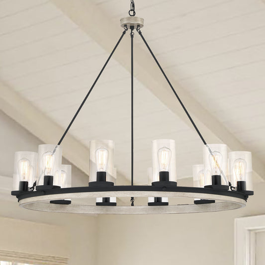 ACROMA Cristelle 12 -Light Matte Black Bare bulb Clear glass Metal Chandelier