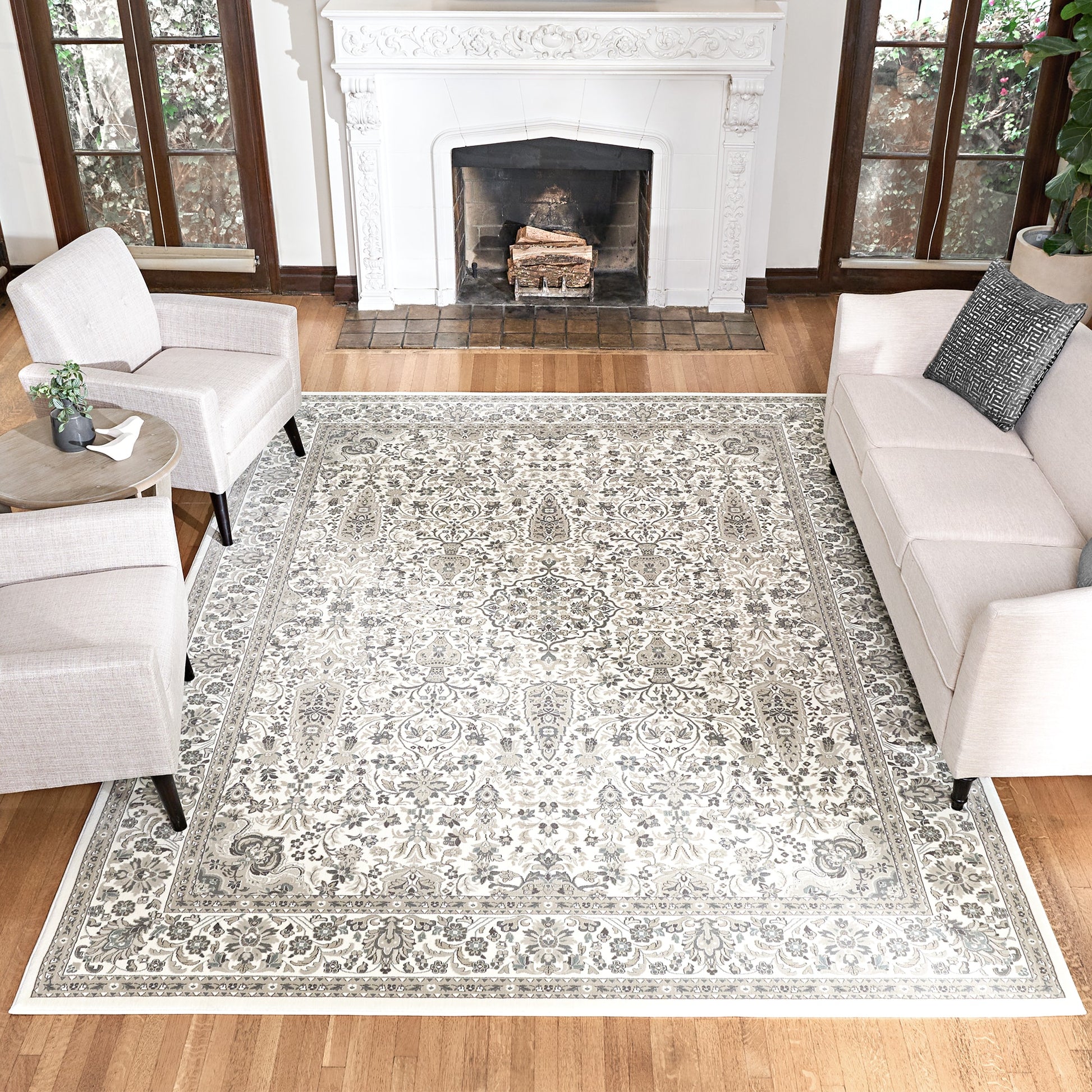 GERTMENIAN Majestic Vernon 5 x 8 (ft) Loomed Polypropylene Ivory Rectangular Indoor Border Oriental Spot Clean Only Pet Friendly Area rug