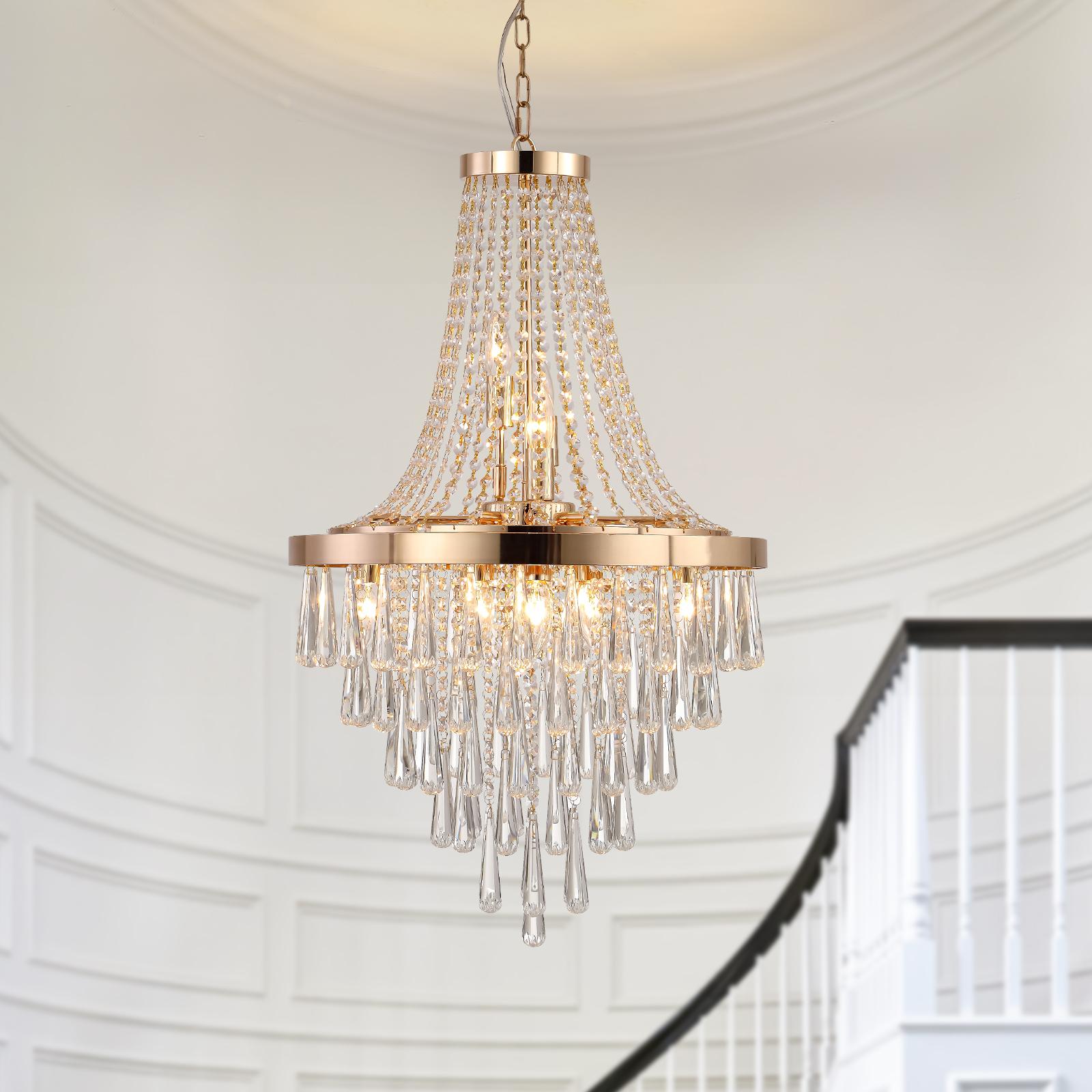 Bayfeve Luxury Crystal Chandelier 11 -Light Gloss Gold Indoor Crystal Clear glass Glass Metal Chandelier