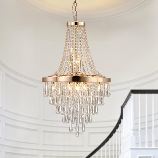 Bayfeve Luxury Crystal Chandelier 11 -Light Gloss Gold Indoor Crystal Clear glass Glass Metal Chandelier